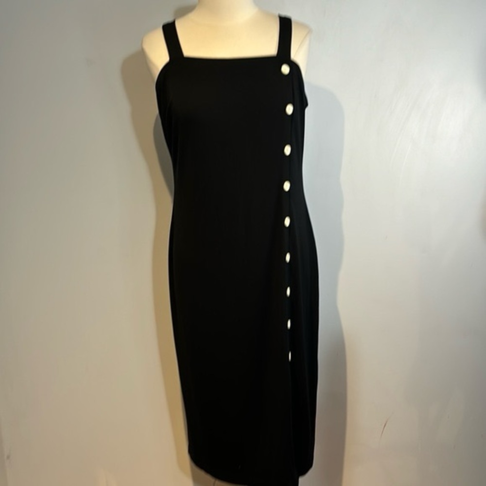 Vintage Joseph Ribkoff black dress with side button detail size 16